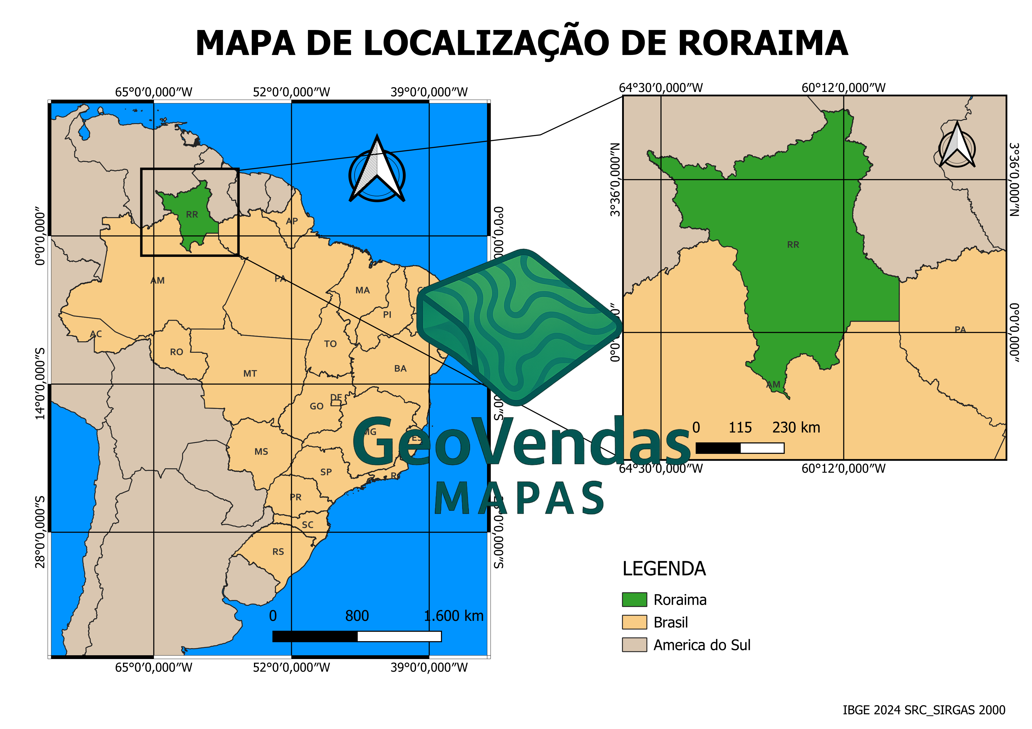 Mapa de localização de Roraima
